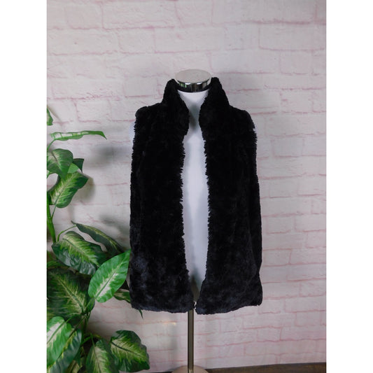 APT 9 Black Faux Fur Vest Soft Plush Lined Pockets Boho Chic S-M