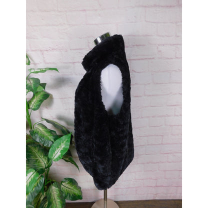 APT 9 Black Faux Fur Vest Soft Plush Lined Pockets Boho Chic S-M