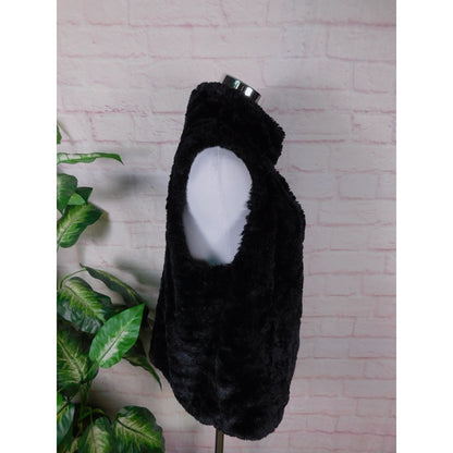 APT 9 Black Faux Fur Vest Soft Plush Lined Pockets Boho Chic S-M