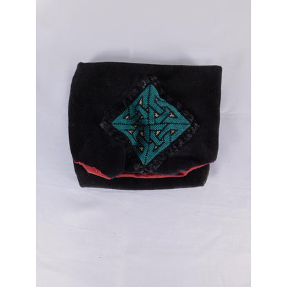 Handmade Black Velvet Pouch Bag Red Lining Celtic Knot Patch Vtg