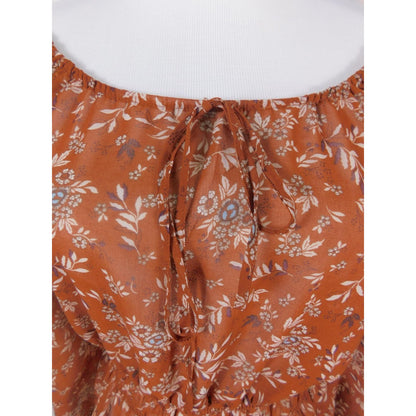 Boho Rust Floral Peasant Peplum Off Shoulder Blouse M