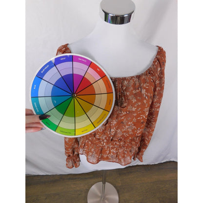 Boho Rust Floral Peasant Peplum Off Shoulder Blouse M