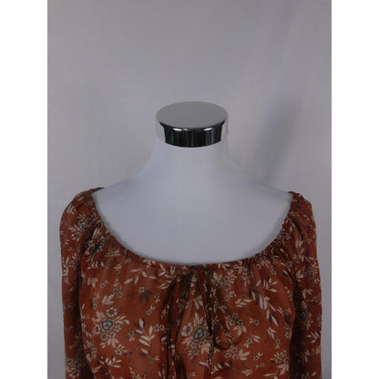 Boho Rust Floral Peasant Peplum Off Shoulder Blouse M