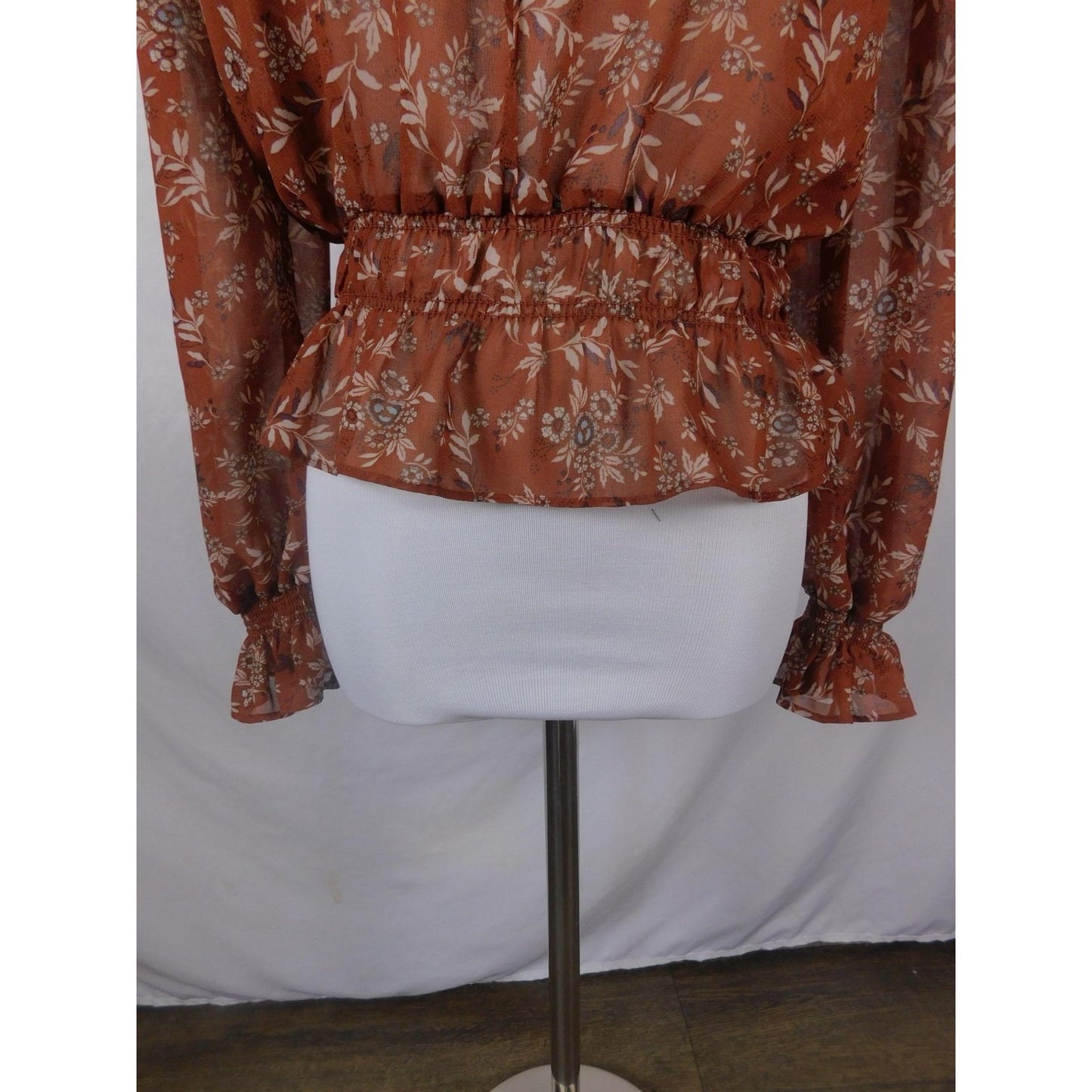 Boho Rust Floral Peasant Peplum Off Shoulder Blouse M