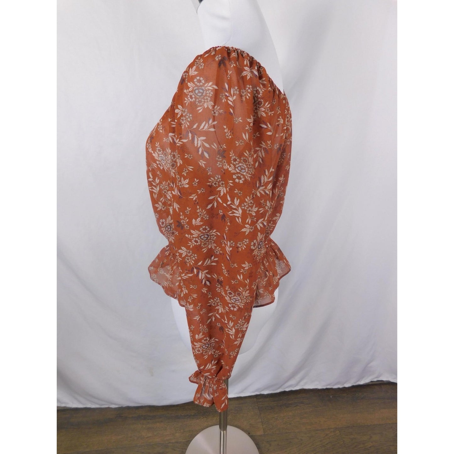 Boho Rust Floral Peasant Peplum Off Shoulder Blouse M