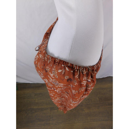 Boho Rust Floral Peasant Peplum Off Shoulder Blouse M