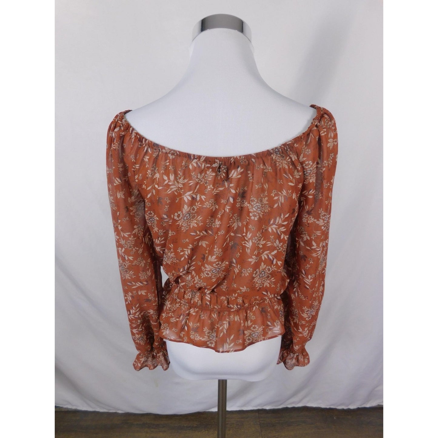 Boho Rust Floral Peasant Peplum Off Shoulder Blouse M