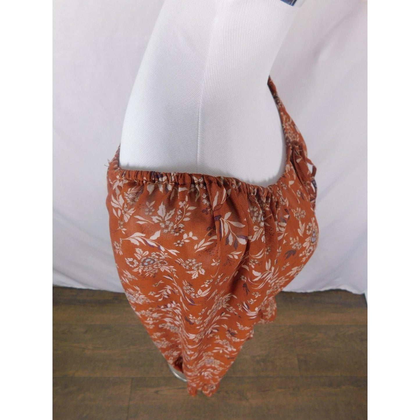 Boho Rust Floral Peasant Peplum Off Shoulder Blouse M