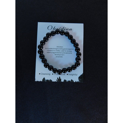 Obsidian Stretch Bracelet Unisex Protective Energy Beads Black Crystal Jewelry