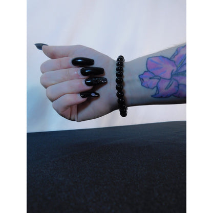 Obsidian Stretch Bracelet Unisex Protective Energy Beads Black Crystal Jewelry