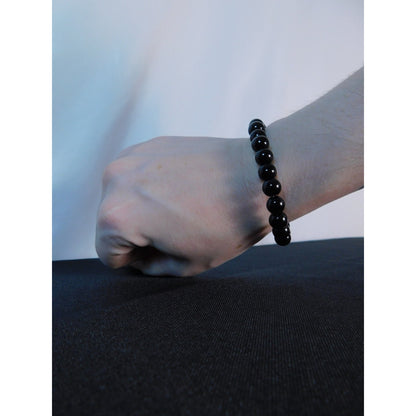Obsidian Stretch Bracelet Unisex Protective Energy Beads Black Crystal Jewelry