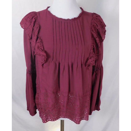 Knox Rose Boho Eyelet Blouse M Burgundy Ruffle Witchcore Top