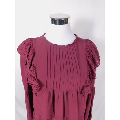 Knox Rose Boho Eyelet Blouse M Burgundy Ruffle Witchcore Top