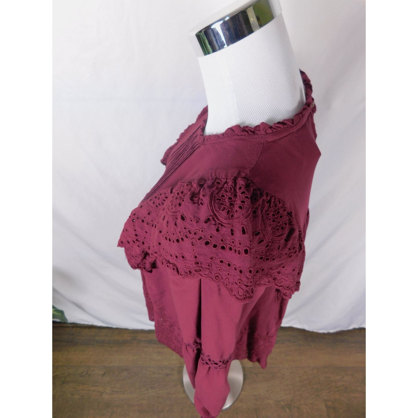 Knox Rose Boho Eyelet Blouse M Burgundy Ruffle Witchcore Top