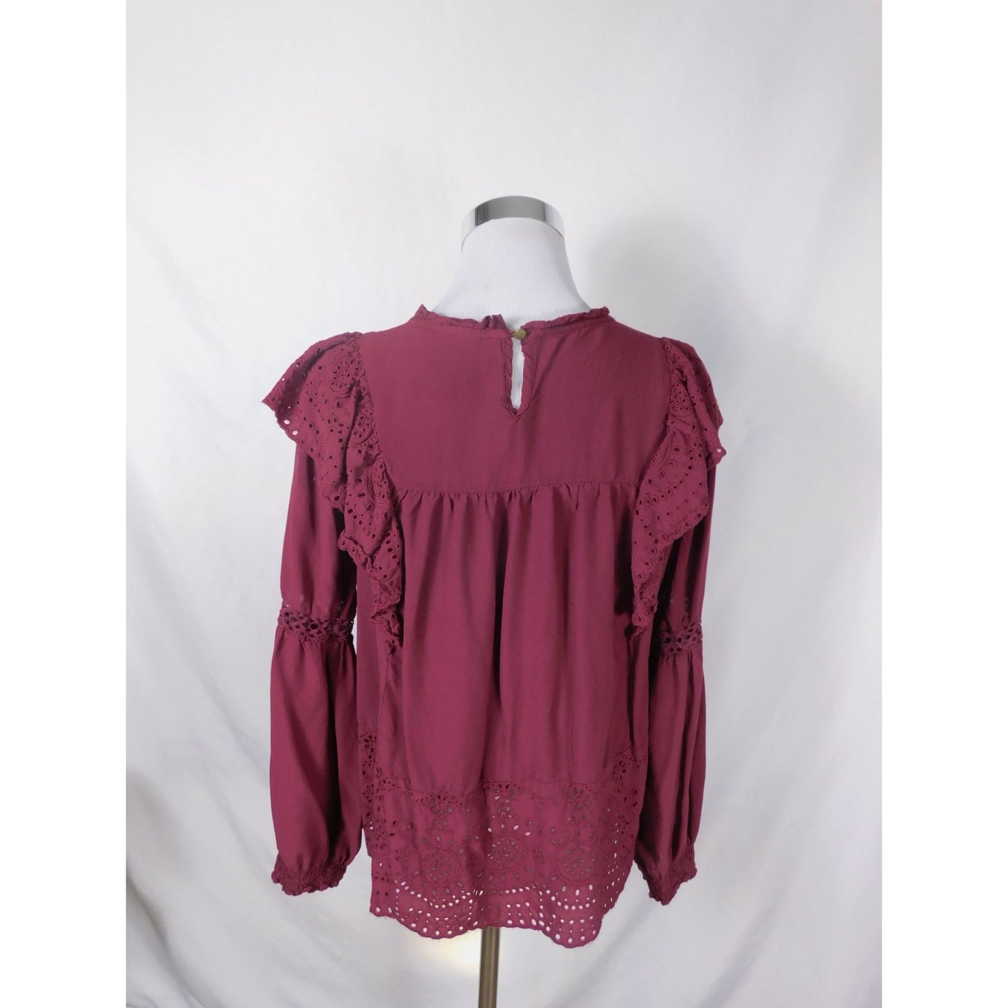 Knox Rose Boho Eyelet Blouse M Burgundy Ruffle Witchcore Top