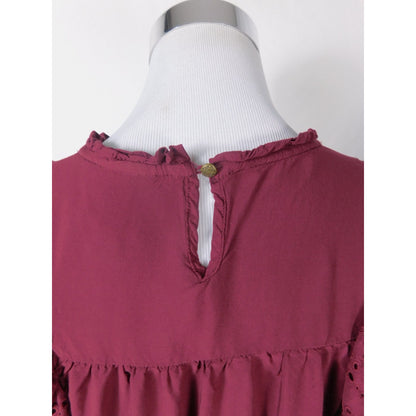 Knox Rose Boho Eyelet Blouse M Burgundy Ruffle Witchcore Top