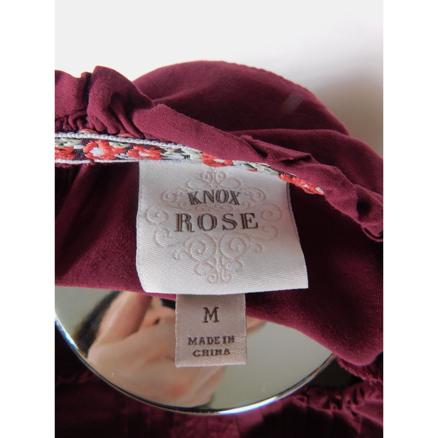 Knox Rose Boho Eyelet Blouse M Burgundy Ruffle Witchcore Top