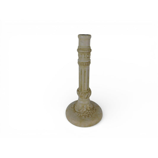 Beige Stone Candlestick Holder Traditional Column Floral Birds Home Decor Accent