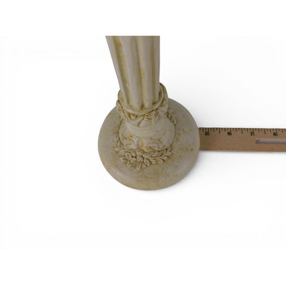 Beige Stone Candlestick Holder Traditional Column Floral Birds Home Decor Accent