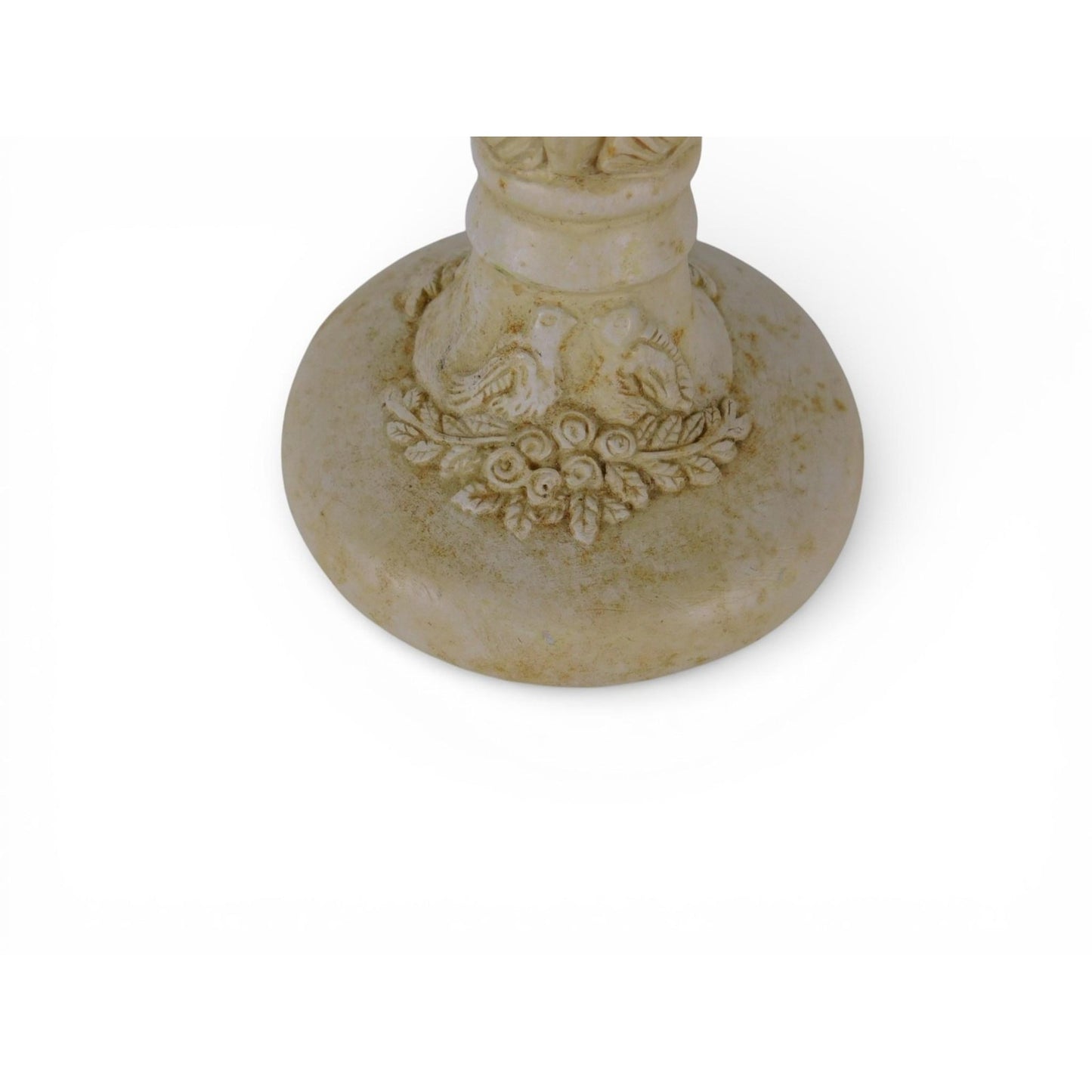 Beige Stone Candlestick Holder Traditional Column Floral Birds Home Decor Accent