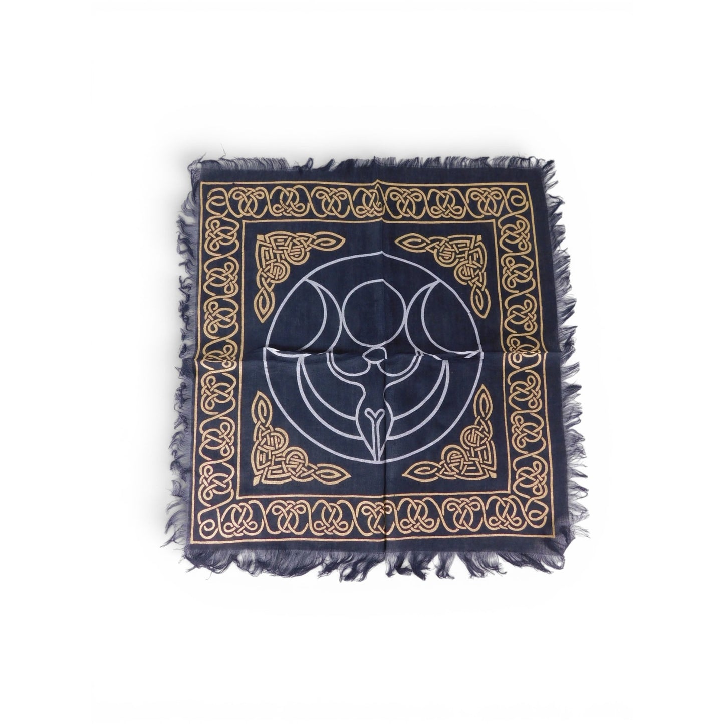 Triple Moon Goddess Altar Cloth Celtic Knot Navy Gold Wicca Witchcraft Decor