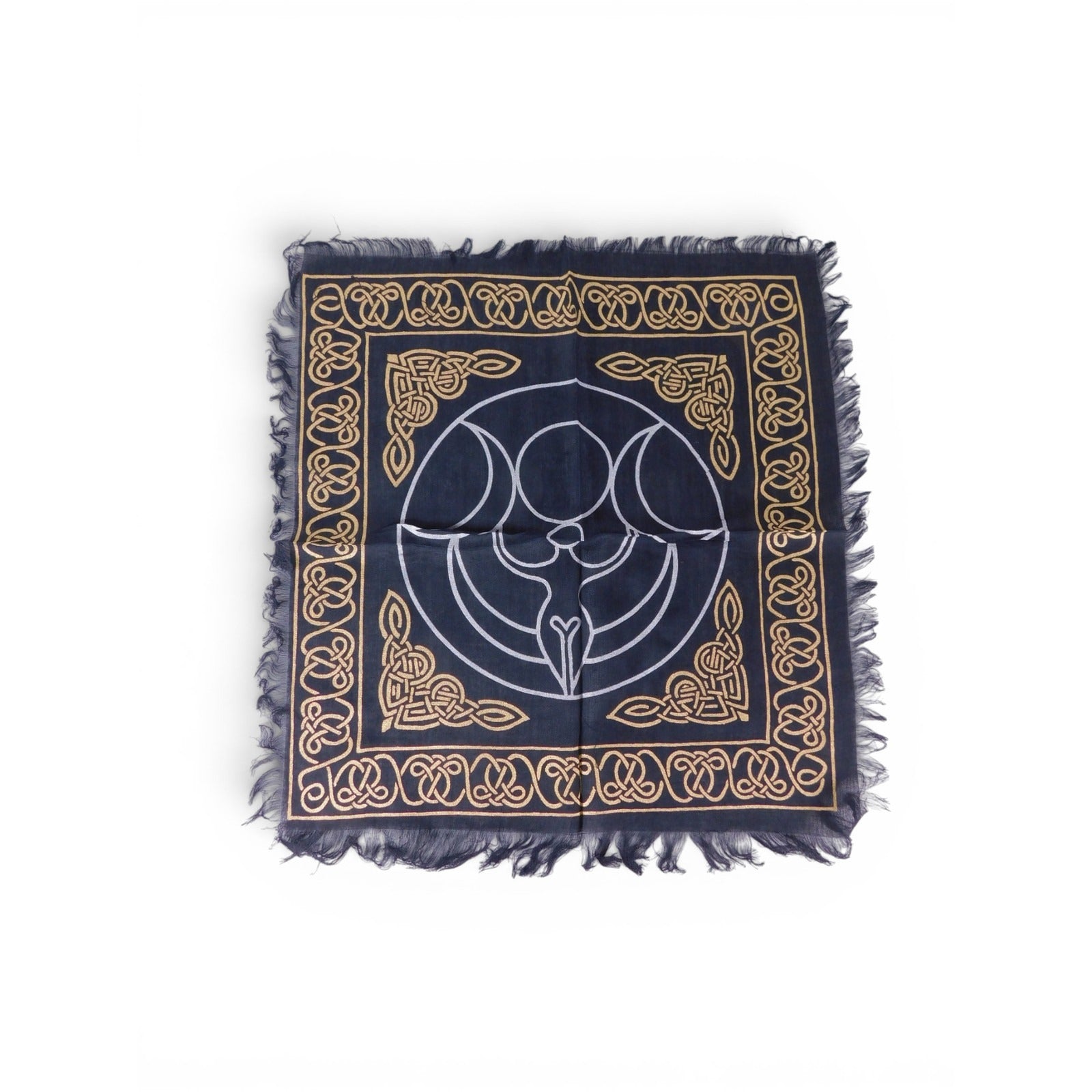 Triple Moon Goddess Altar Cloth Celtic Knot Navy Gold Wicca Witchcraft Decor