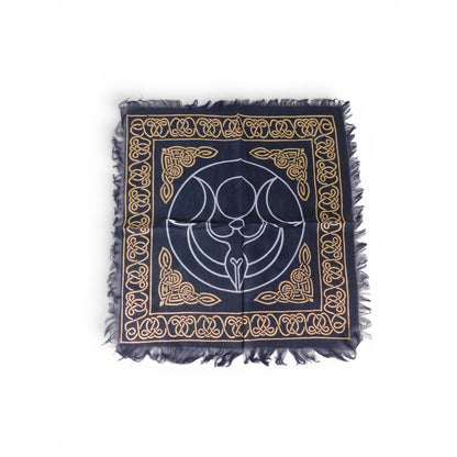 Triple Moon Goddess Altar Cloth Celtic Knot Navy Gold Wicca Witchcraft Decor