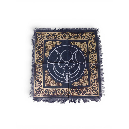 Triple Moon Goddess Altar Cloth Celtic Knot Navy Gold Wicca Witchcraft Decor