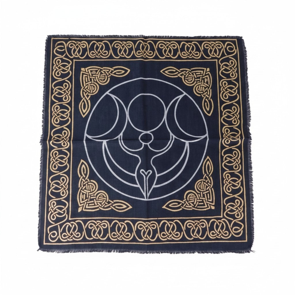 Triple Moon Goddess Altar Cloth Celtic Knot Navy Gold Wicca Witchcraft Decor