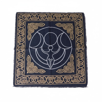 Triple Moon Goddess Altar Cloth Celtic Knot Navy Gold Wicca Witchcraft Decor