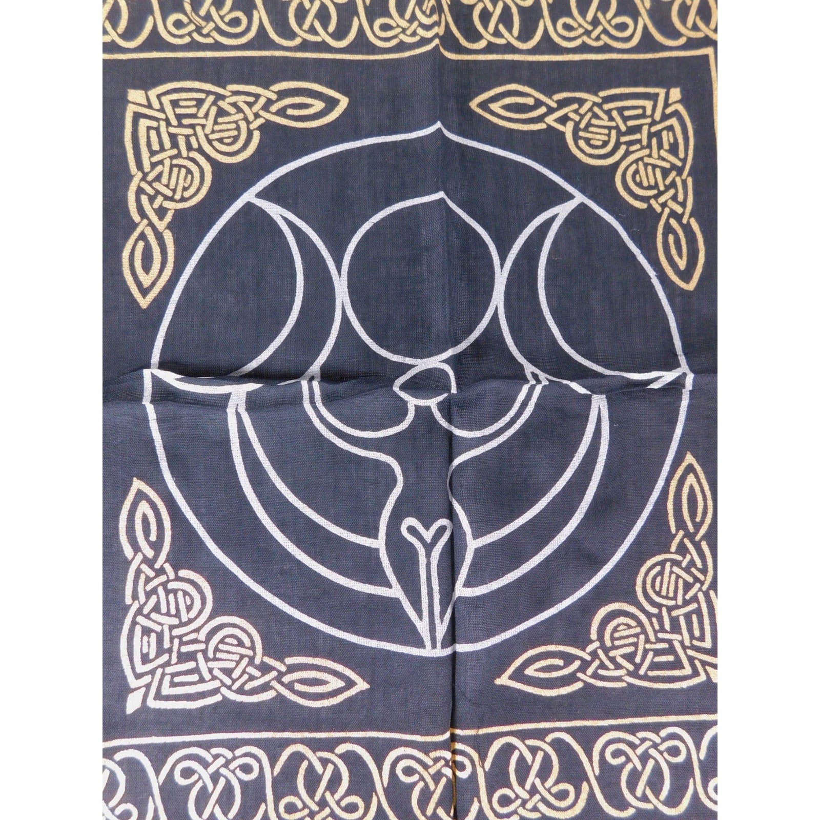 Triple Moon Goddess Altar Cloth Celtic Knot Navy Gold Wicca Witchcraft Decor