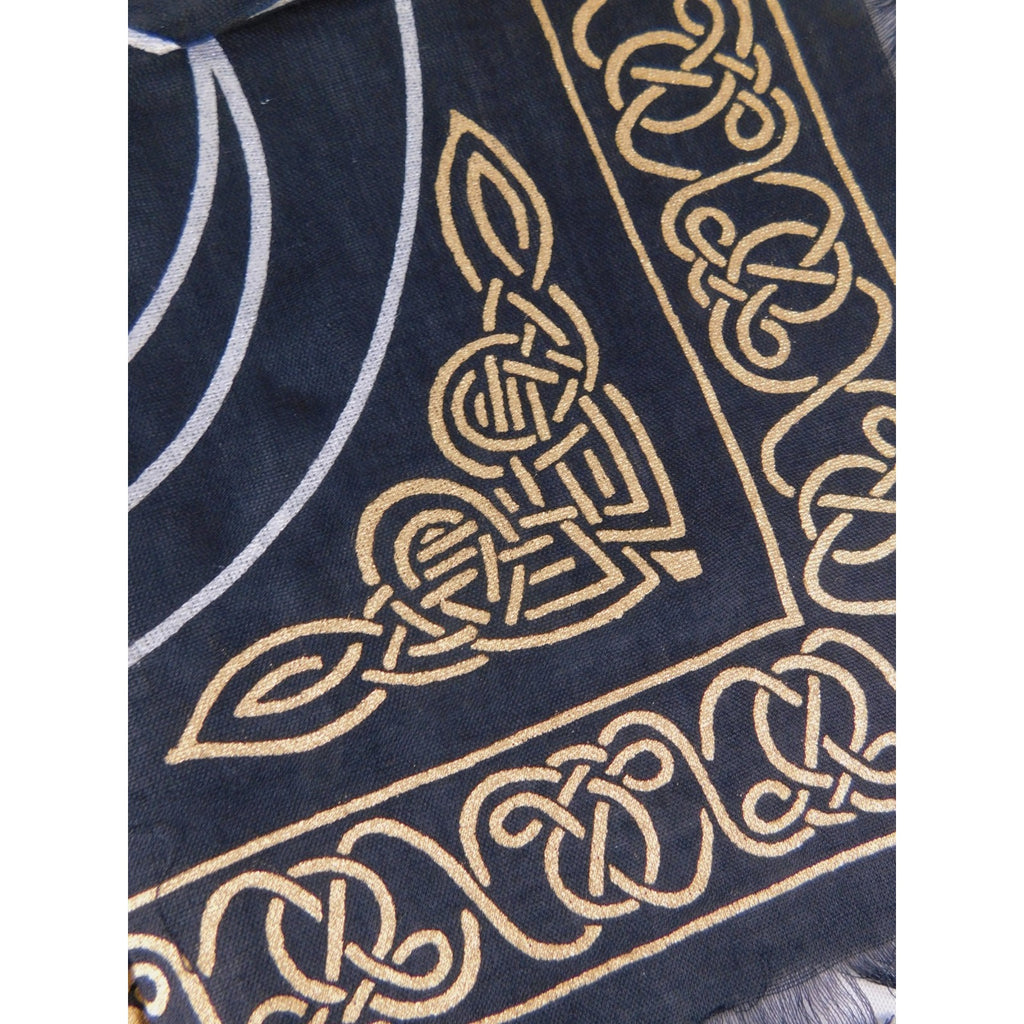 Triple Moon Goddess Altar Cloth Celtic Knot Navy Gold Wicca Witchcraft Decor