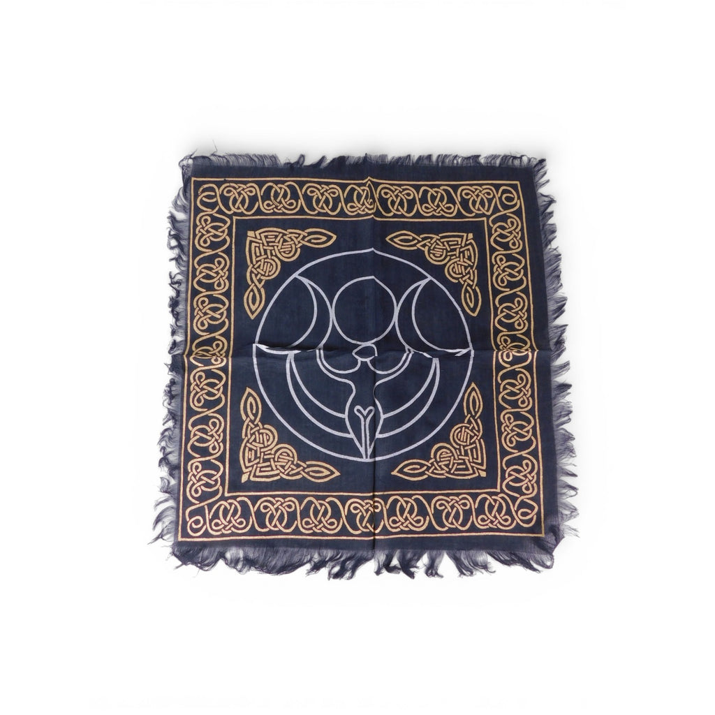 Triple Moon Goddess Altar Cloth Celtic Knot Navy Gold Wicca Witchcraft Decor