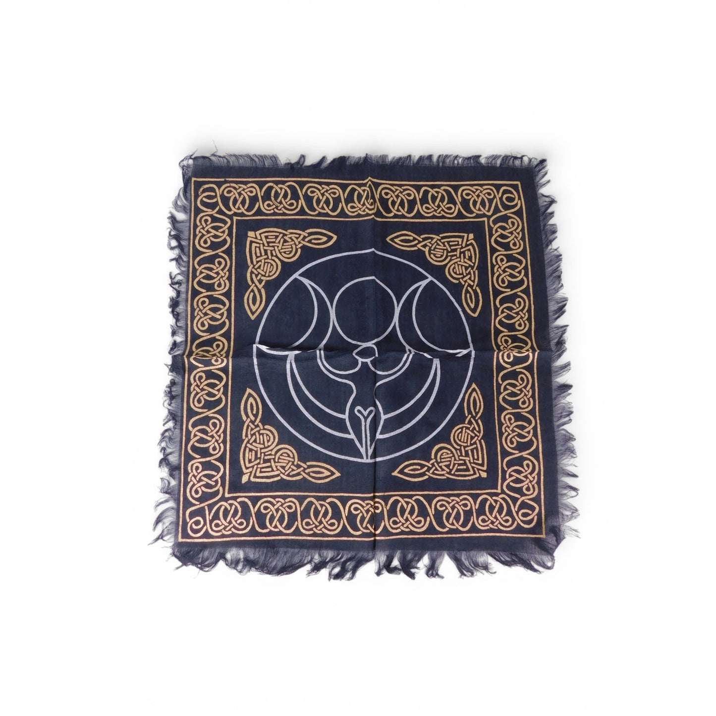Triple Moon Goddess Altar Cloth Celtic Knot Navy Gold Wicca Witchcraft Decor