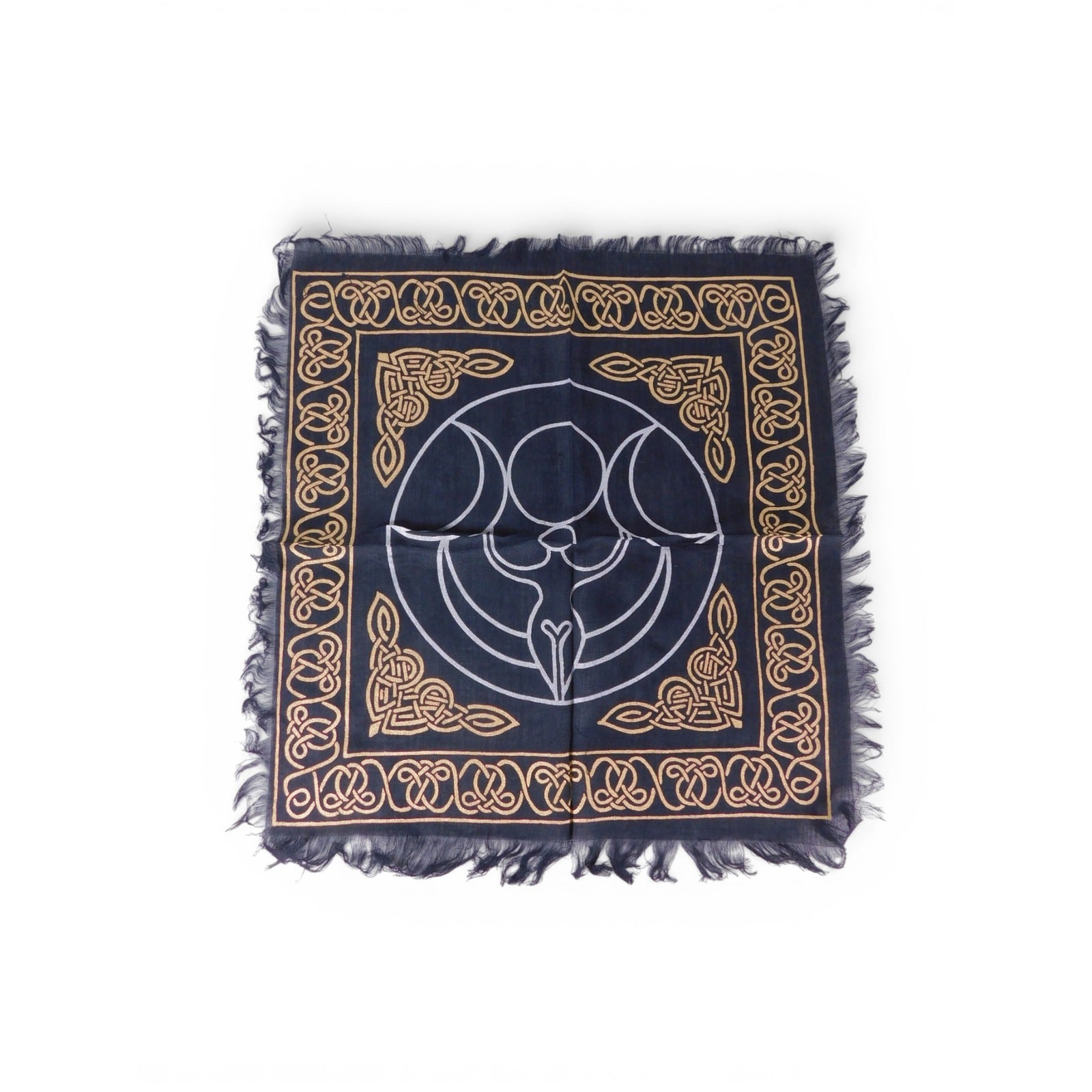 Triple Moon Goddess Altar Cloth Celtic Knot Navy Gold Wicca Witchcraft Decor