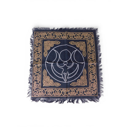 Triple Moon Goddess Altar Cloth Celtic Knot Navy Gold Wicca Witchcraft Decor