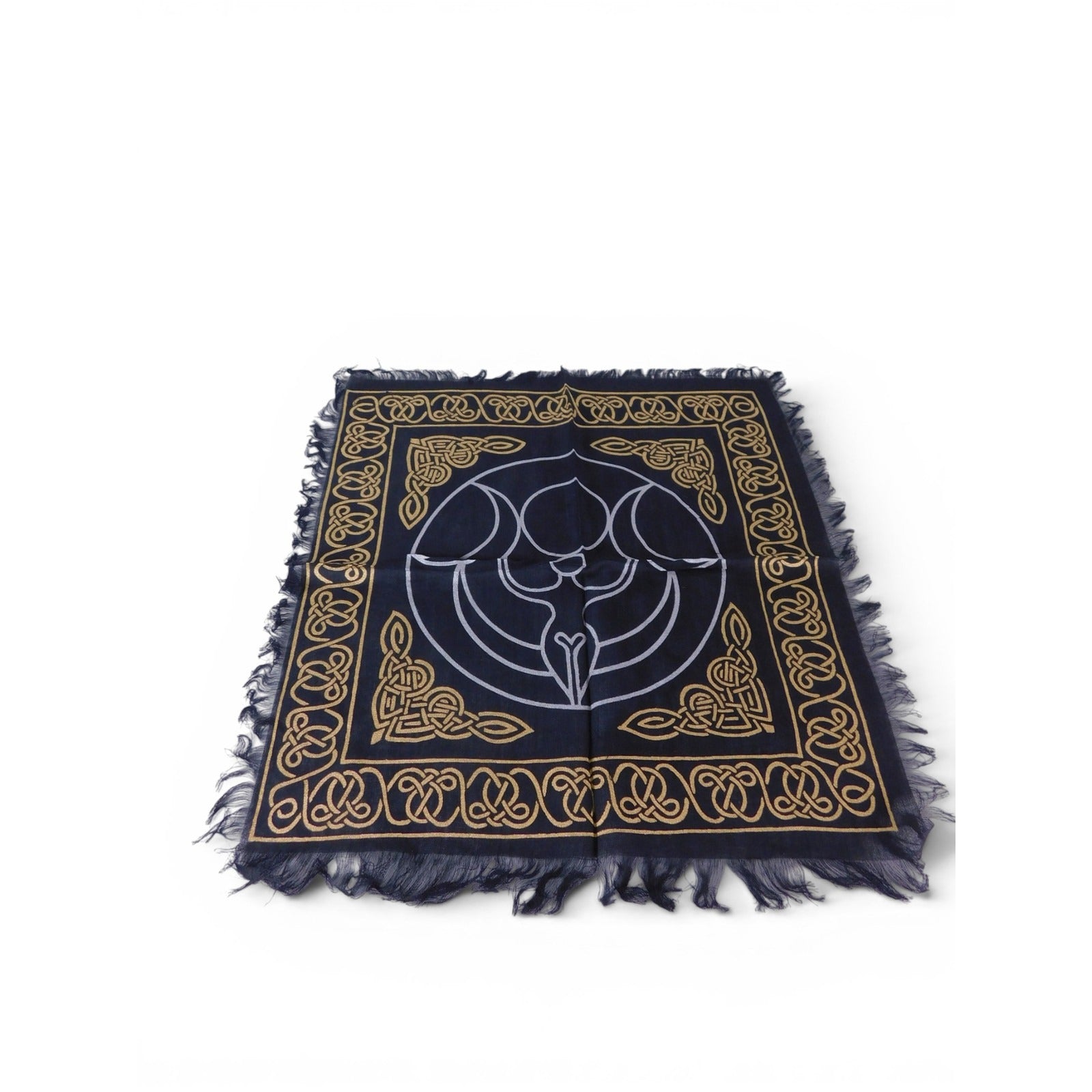 Triple Moon Goddess Altar Cloth Celtic Knot Navy Gold Wicca Witchcraft Decor