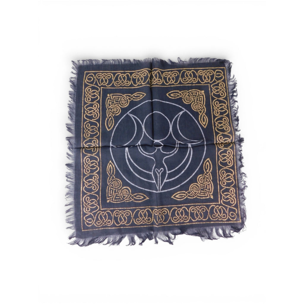Triple Moon Goddess Altar Cloth Celtic Knot Navy Gold Wicca Witchcraft Decor