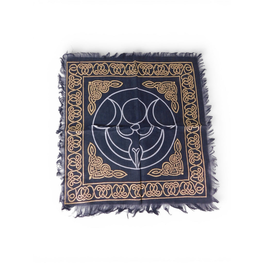 Triple Moon Goddess Altar Cloth Celtic Knot Navy Gold Wicca Witchcraft Decor