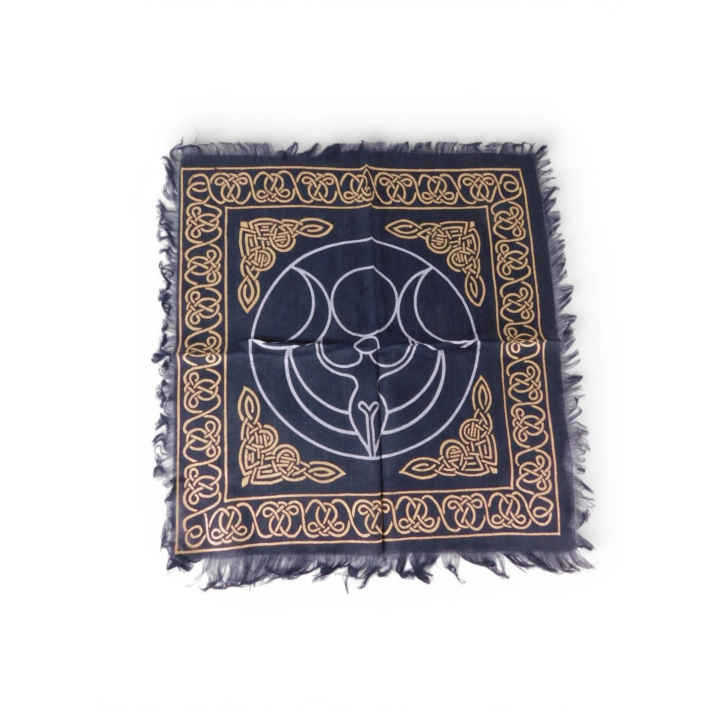 Triple Moon Goddess Altar Cloth Celtic Knot Navy Gold Wicca Witchcraft Decor
