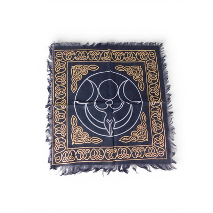 Triple Moon Goddess Altar Cloth Celtic Knot Navy Gold Wicca Witchcraft Decor