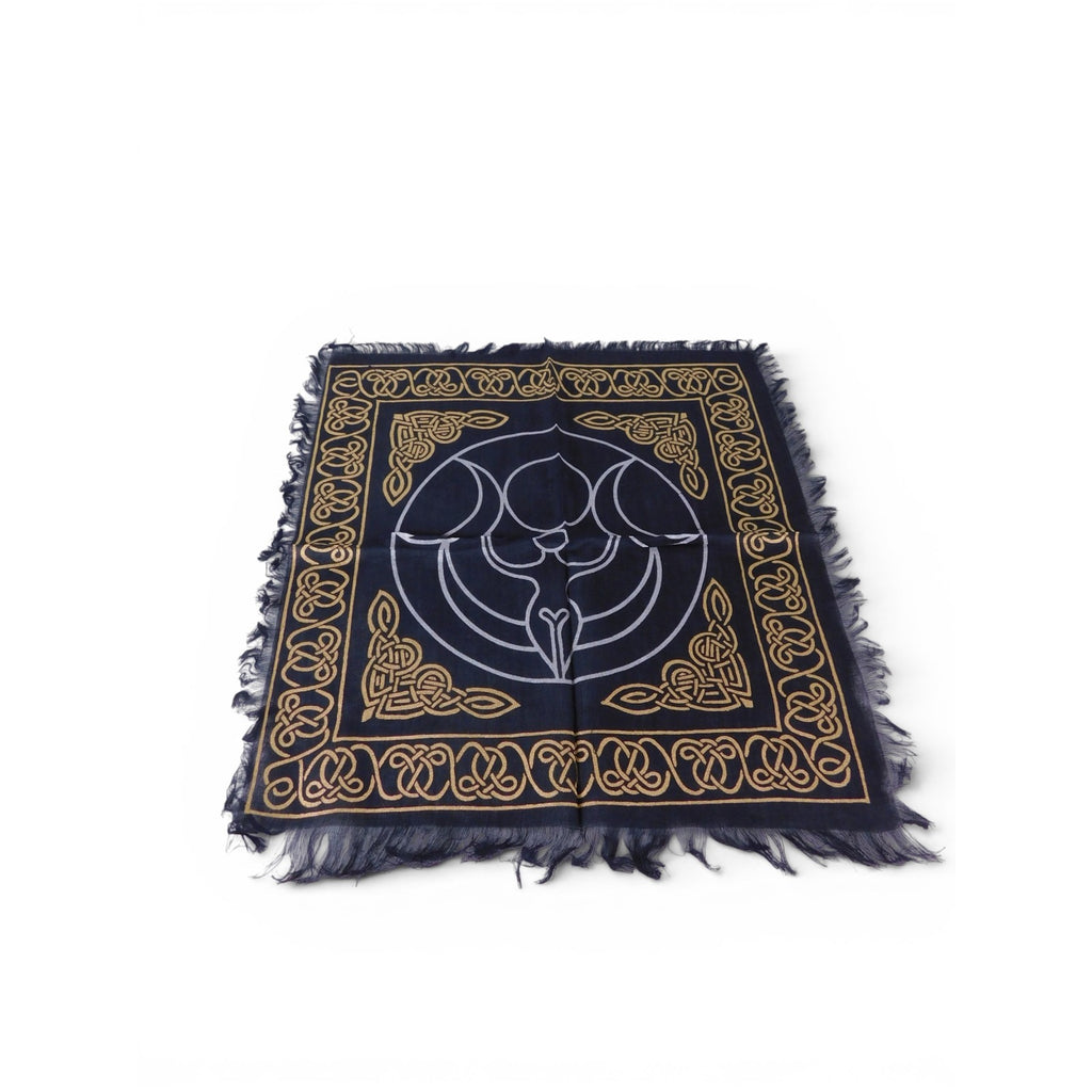 Triple Moon Goddess Altar Cloth Celtic Knot Navy Gold Wicca Witchcraft Decor
