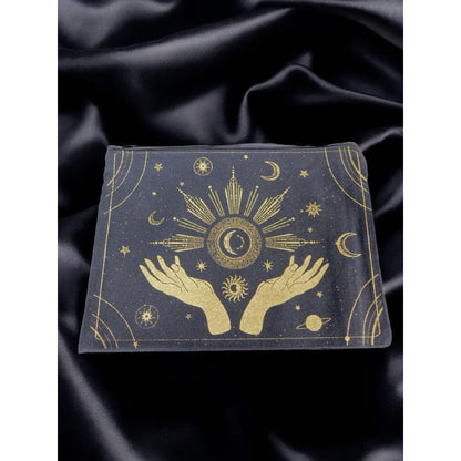 Mystic Canvas Zipper Pouch With Gold Celestial Design 9"x 7"