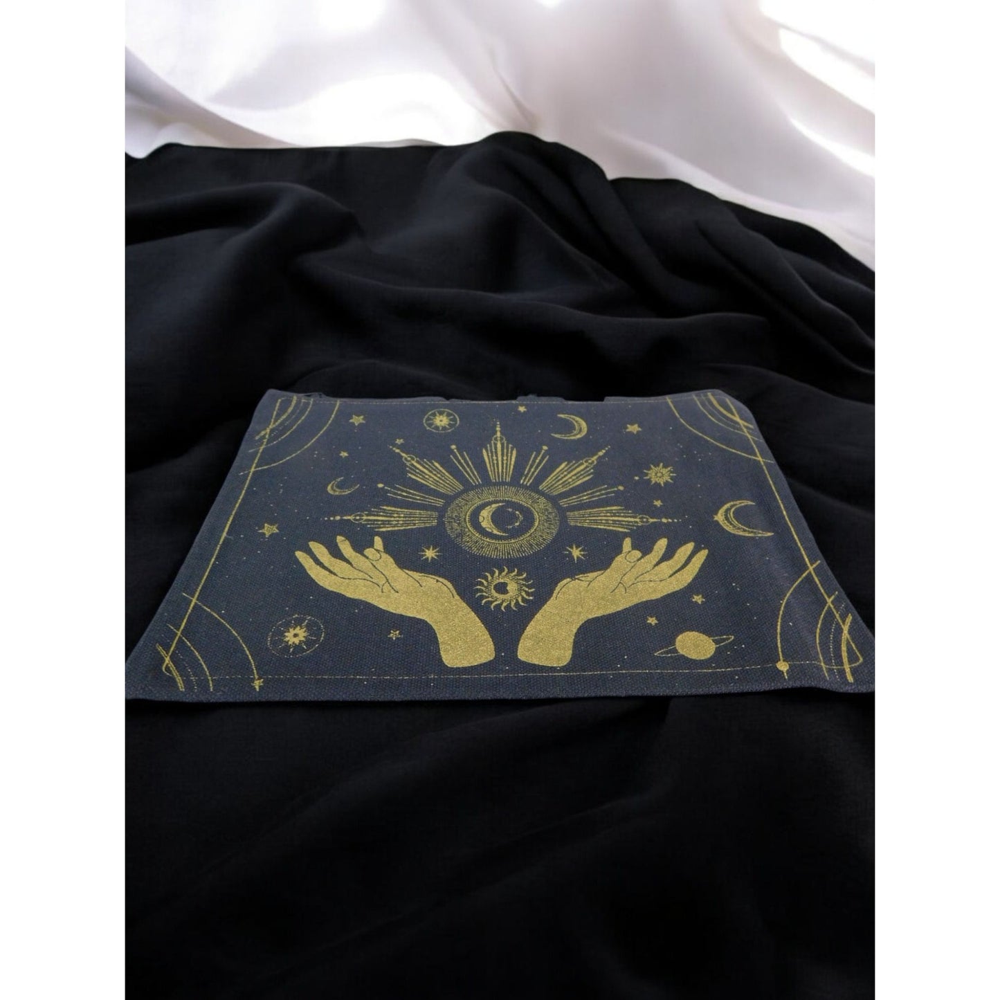Mystic Canvas Zipper Pouch With Gold Celestial Design 9"x 7"