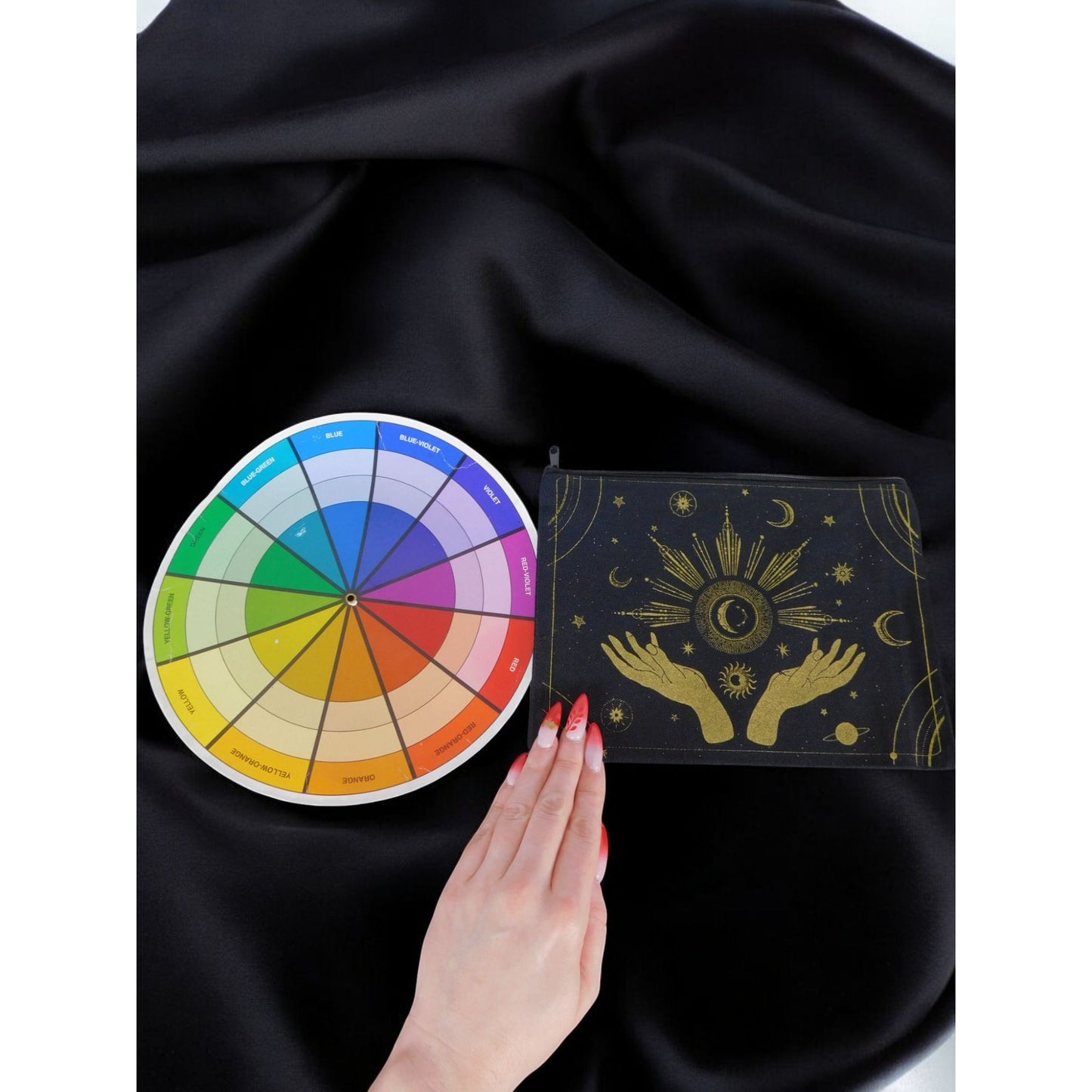 Mystic Canvas Zipper Pouch With Gold Celestial Design 9"x 7"