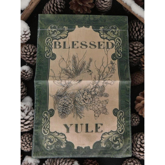 Blessed Yule Garden Flag Winter Holiday Bird Pinecone Double Sided Yard Banner