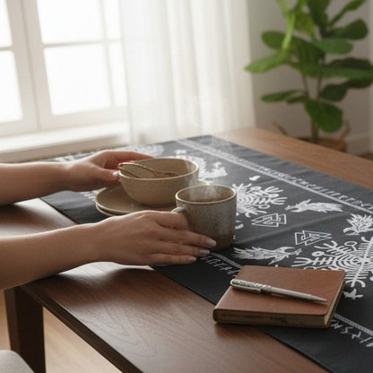 Black Viking Tree Of Life Table Runner 72" - Raven Helm Of Awe Nordic - New