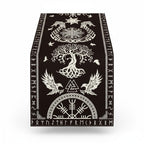 Black Viking Tree Of Life Table Runner 72" - Raven Helm Of Awe Nordic - New
