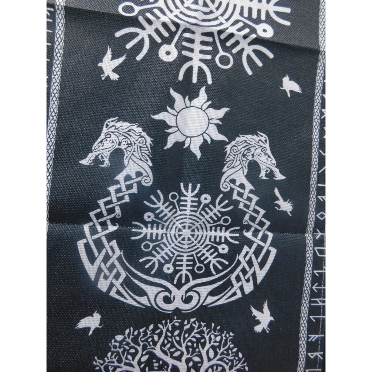 Black Viking Tree Of Life Table Runner 72" - Raven Helm Of Awe Nordic - New