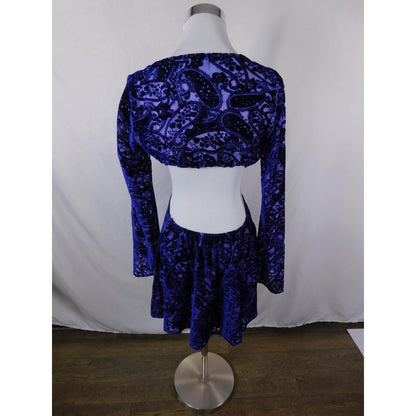 Tobi Dress Womens Small Blue Purple Velvet Burnout Wrap Mini Long Sleeve Cutout